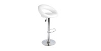 Lote de 2 taburetes de bar ajustables en altura 77-97 cm - Asiento de cuero sintético PU blanco, pie de metal gris, diámetro 40 