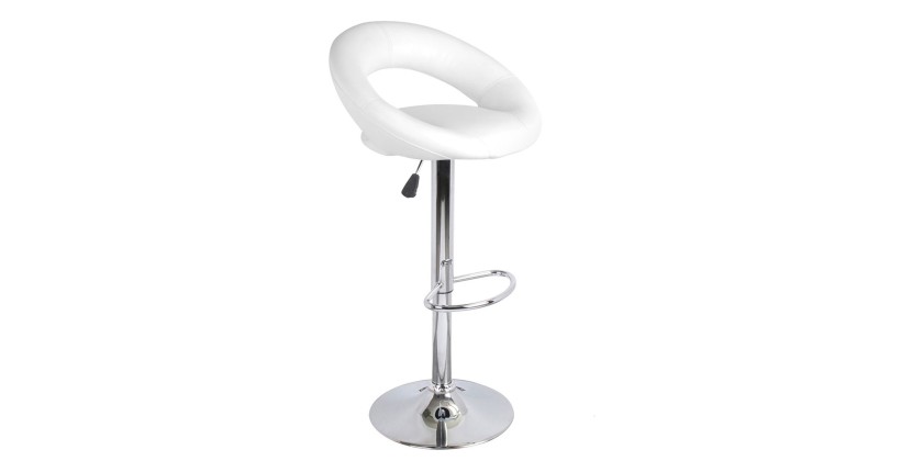 Lote de 2 taburetes de bar ajustables en altura 77-97 cm - Asiento de cuero sintético PU blanco, pie de metal gris, diámetro 40 