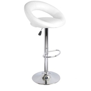 Lote de 2 taburetes de bar ajustables en altura 77-97 cm - Asiento de cuero sintético PU blanco, pie de metal gris, diámetro 40 