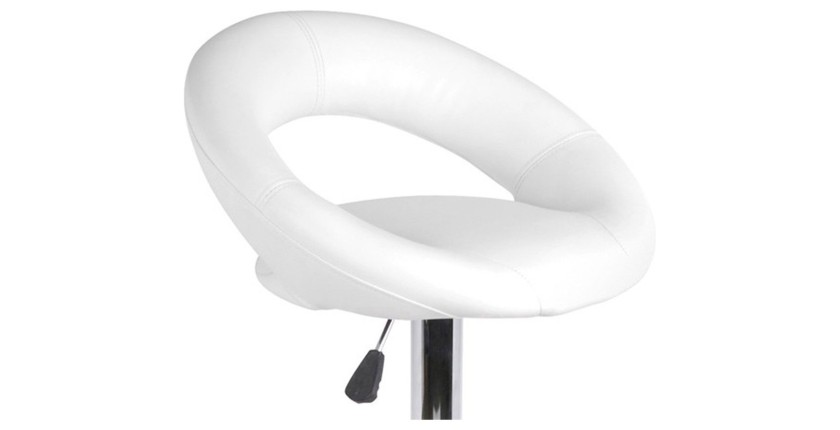 Lote de 2 taburetes de bar ajustables en altura 77-97 cm - Asiento de cuero sintético PU blanco, pie de metal gris, diámetro 40 