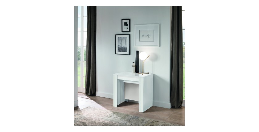 Console extensible, Collection NOSOL, couleur blanc laqué brillant, dimensions 54x78cm