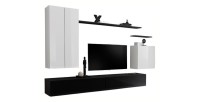 Ensemble meuble salon collection SWITCH II design, coloris blanc et noir brillant.