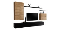 Ensemble de meubles de salon collection SWITCH II design, coloris chêne et noir brillant.