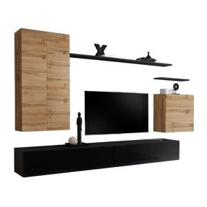 Ensemble de meubles de salon collection SWITCH II design, coloris chêne et noir brillant.