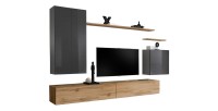 Woonkamer meubelset collectie SWITCH II design, in grijs en Wotan eiken kleur.