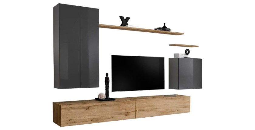 Woonkamer meubelset collectie SWITCH II design, in grijs en Wotan eiken kleur.