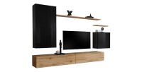 Ensemble de meubles de salon collection SWITCH II design, coloris noir brillant et chêne Wotan.