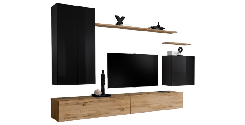Wohnzimmermöbel-Set der Kollektion SWITCH II, Design in glänzendem Schwarz und Wotan-Eiche.