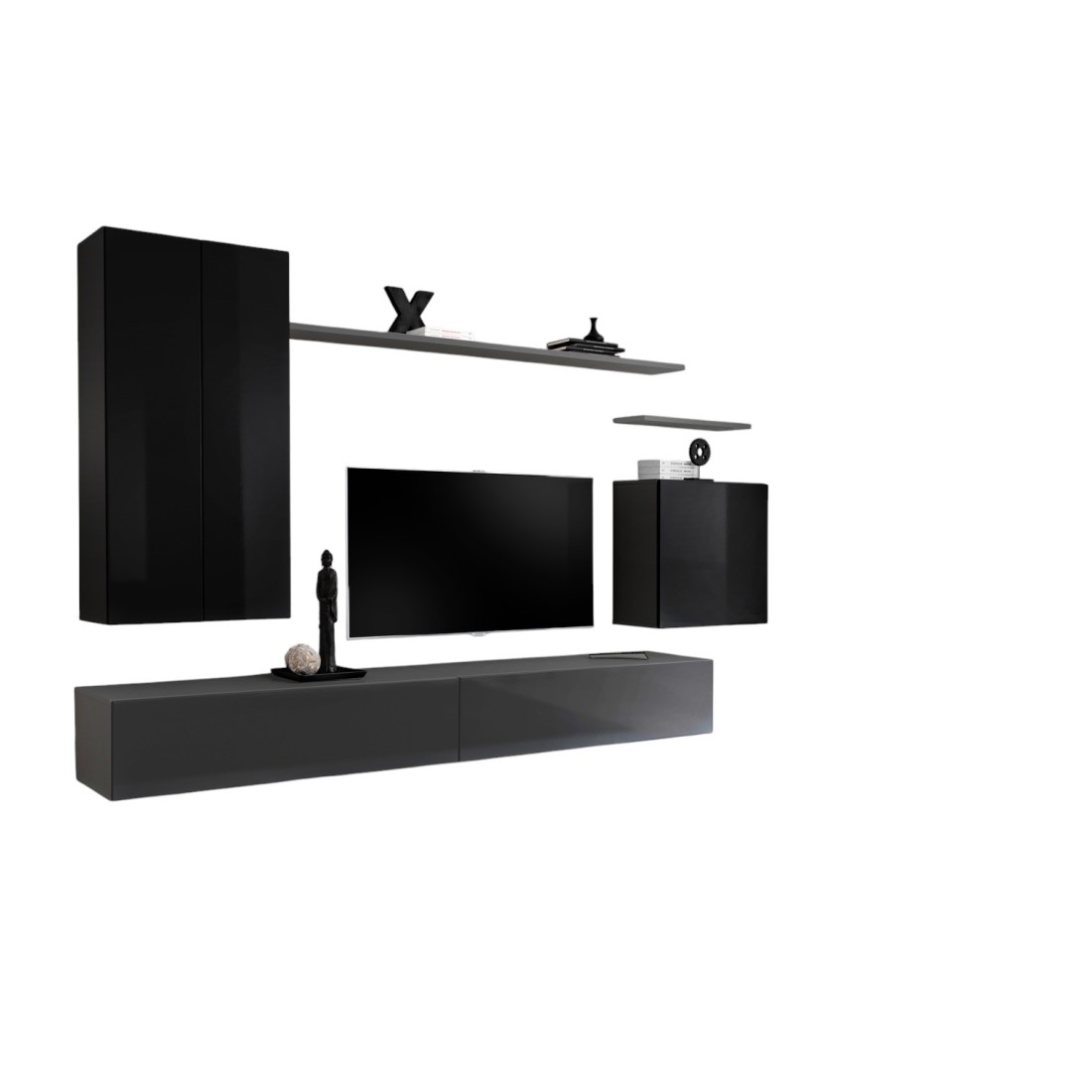 Ensemble de meubles de salon collection SWITCH II design, coloris noir et gris brillant.