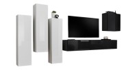 Ensemble de meubles de salon design collection SWITCH III. Coloris blanc et noir brillant.