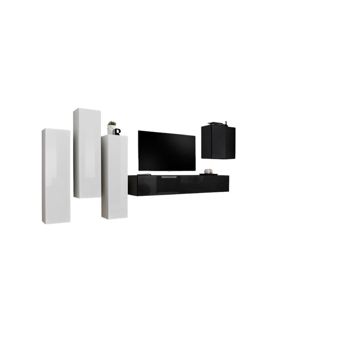 Ensemble de meubles de salon design collection SWITCH III. Coloris blanc et noir brillant.