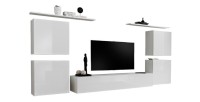Ensemble meuble salon SWITCH IV design, coloris blanc brillant.