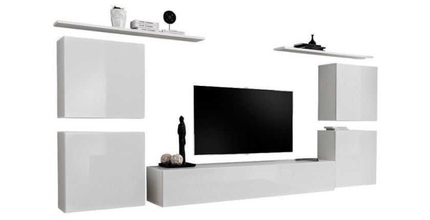 Ensemble meuble salon SWITCH IV design, coloris blanc brillant.