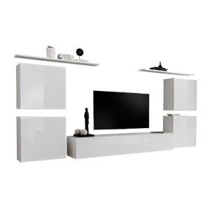 Ensemble meuble salon SWITCH IV design, coloris blanc brillant.