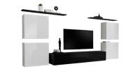 Ensemble meuble salon SWITCH IV design, coloris noir et blanc brillant.