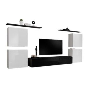 Ensemble meuble salon SWITCH IV design, coloris noir et blanc brillant.