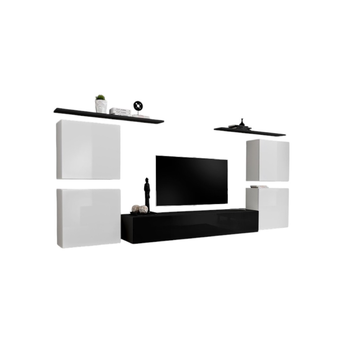 Ensemble meuble salon SWITCH IV design, coloris noir et blanc brillant.