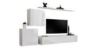 Ensemble meuble salon mural SWITCH V design, coloris blanc brillant.