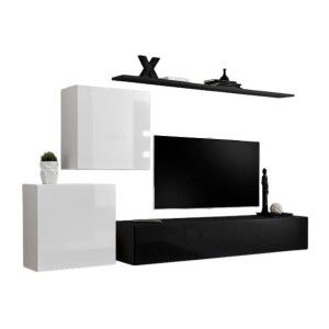 Ensemble meuble salon SWITCH V design, coloris noir et blanc brillant.