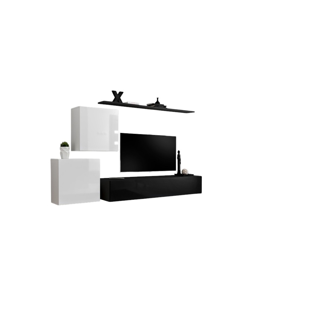 Ensemble meuble salon SWITCH V design, coloris noir et blanc brillant.