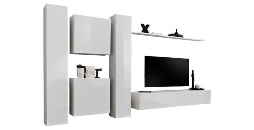 Ensemble meuble salon SWITCH VI design, coloris blanc brillant.