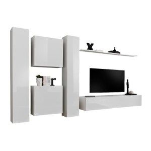 Ensemble meuble salon SWITCH VI design, coloris blanc brillant.