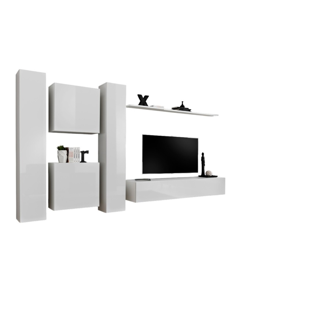 Ensemble meuble salon SWITCH VI design, coloris blanc brillant.