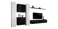 Ensemble meuble salon SWITCH VI design, coloris noir et blanc brillant.