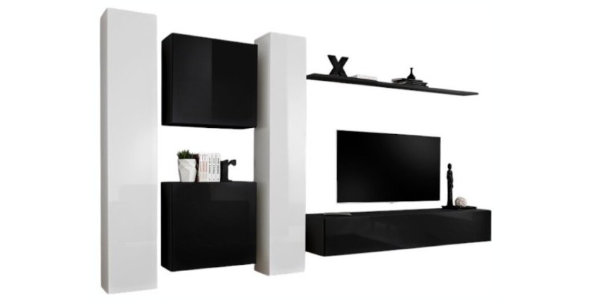 Wohnzimmermöbelset SWITCH VI im Design, Farbe Schwarz und Weiß glänzend.