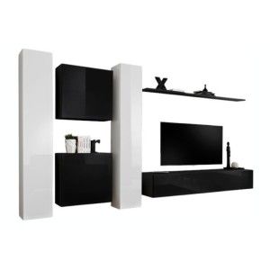 Ensemble meuble salon SWITCH VI design, coloris noir et blanc brillant.