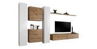 Juego de muebles de diseño para salón SWITCH VI, roble/blanco, acabado roble efecto fresado y blanco brillante.