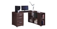 Bureau d'angle contemporain IZMIR – Coloris noyer et gris – 9 espaces de rangement