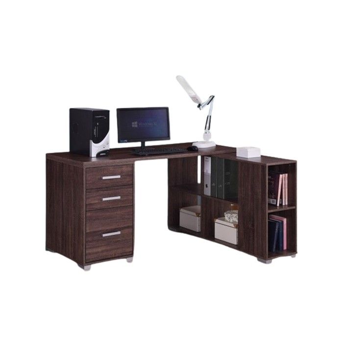 Bureau d'angle contemporain IZMIR – Coloris noyer et gris – 9 espacios de almacenamiento