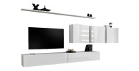 Ensemble meuble salon mural SWITCH VII design, coloris blanc brillant.