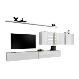 Ensemble meuble salon mural SWITCH VII design, coloris blanc brillant.