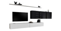 Ensemble meuble salon SWITCH VII design, coloris blanc et noir brillant.