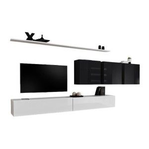 Ensemble meuble salon SWITCH VII design, coloris blanc et noir brillant.
