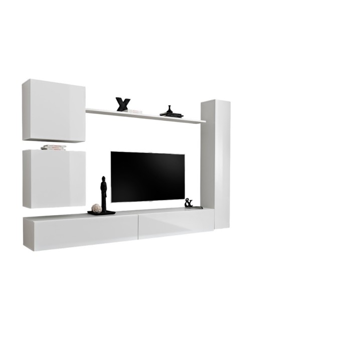 Ensemble meuble salon SWITCH VIII design, coloris blanc brillant.