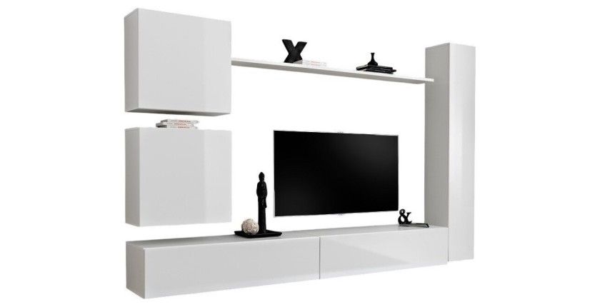 Ensemble meuble salon SWITCH VIII design, coloris blanc brillant.