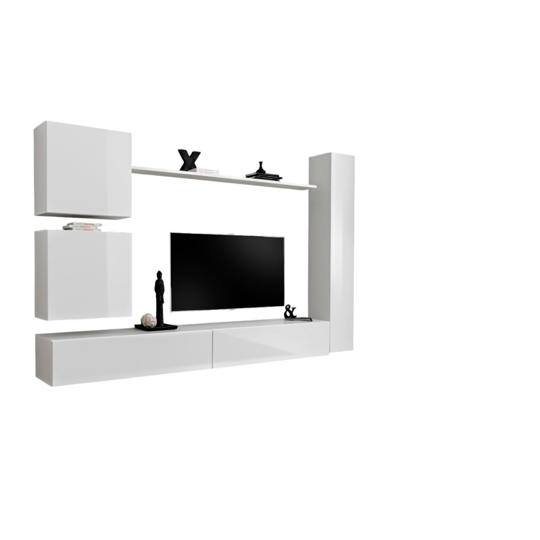 Ensemble meuble salon SWITCH VIII design, coloris blanc brillant.