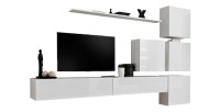 Ensemble meuble salon mural SWITCH IX design, coloris blanc brillant.