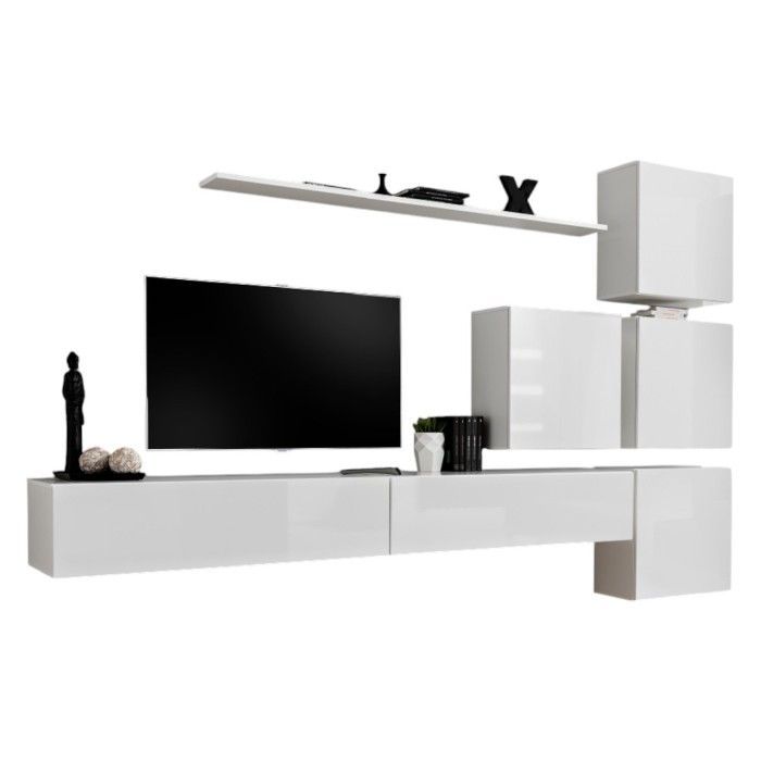 Ensemble meuble salon mural SWITCH IX design, coloris blanc brillant.