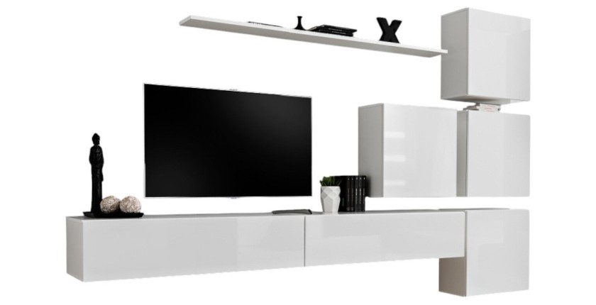 Ensemble meuble salon mural SWITCH IX design, coloris blanc brillant.
