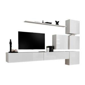 Ensemble meuble salon mural SWITCH IX design, coloris blanc brillant.
