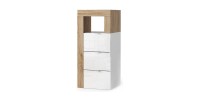Commode BURA - 3 laden - L35 cm - Hoogglans wit gelakt en licht eiken - Modern design