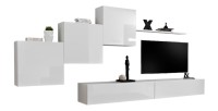 Ensemble meuble salon mural SWITCH X design, coloris blanc brillant.