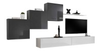 Wohnzimmer-Wandmöbel-Set SWITCH X Design, in glänzendem Weiß und Grau.