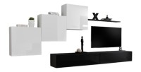Ensemble meuble salon mural SWITCH X design, coloris noir et blanc brillant.