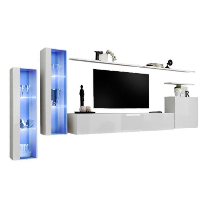 Ensemble meuble salon mural SWITCH XI design, coloris blanc brillant.