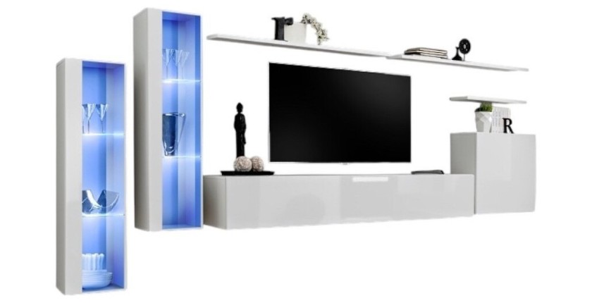 Ensemble meuble salon mural SWITCH XI design, coloris blanc brillant.